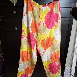 Wide Leg Floral Print Pants in Pink, Orange & Yellow